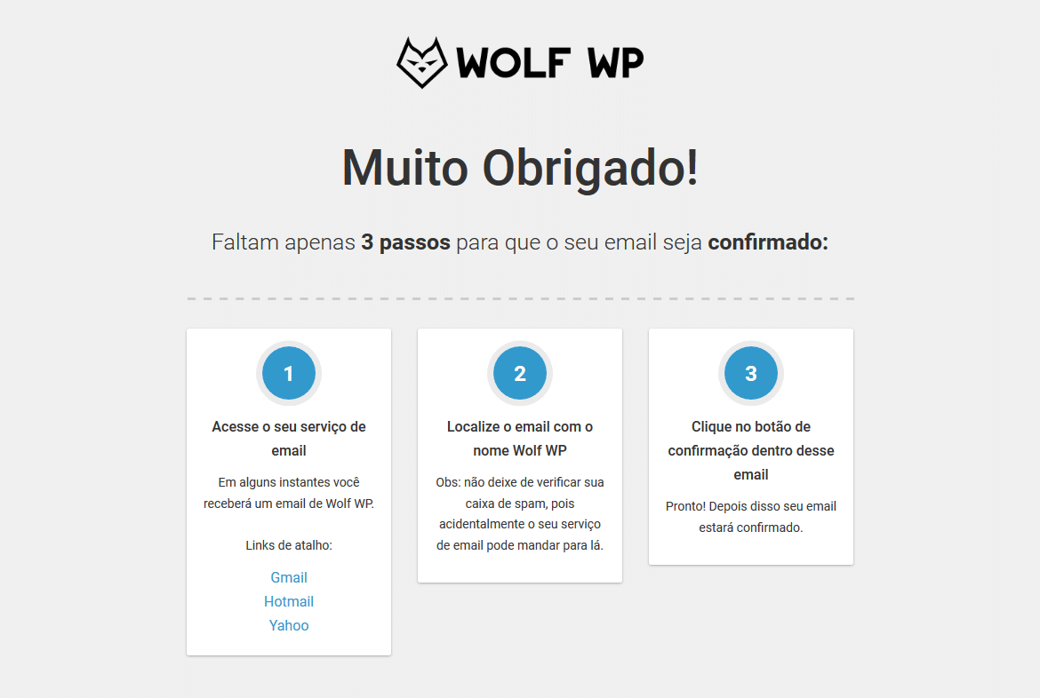 Página de Confirmação - Wolf WP